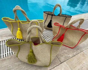 Crochet Raffia Beach Tote Bag: Handmade Straw Shopper