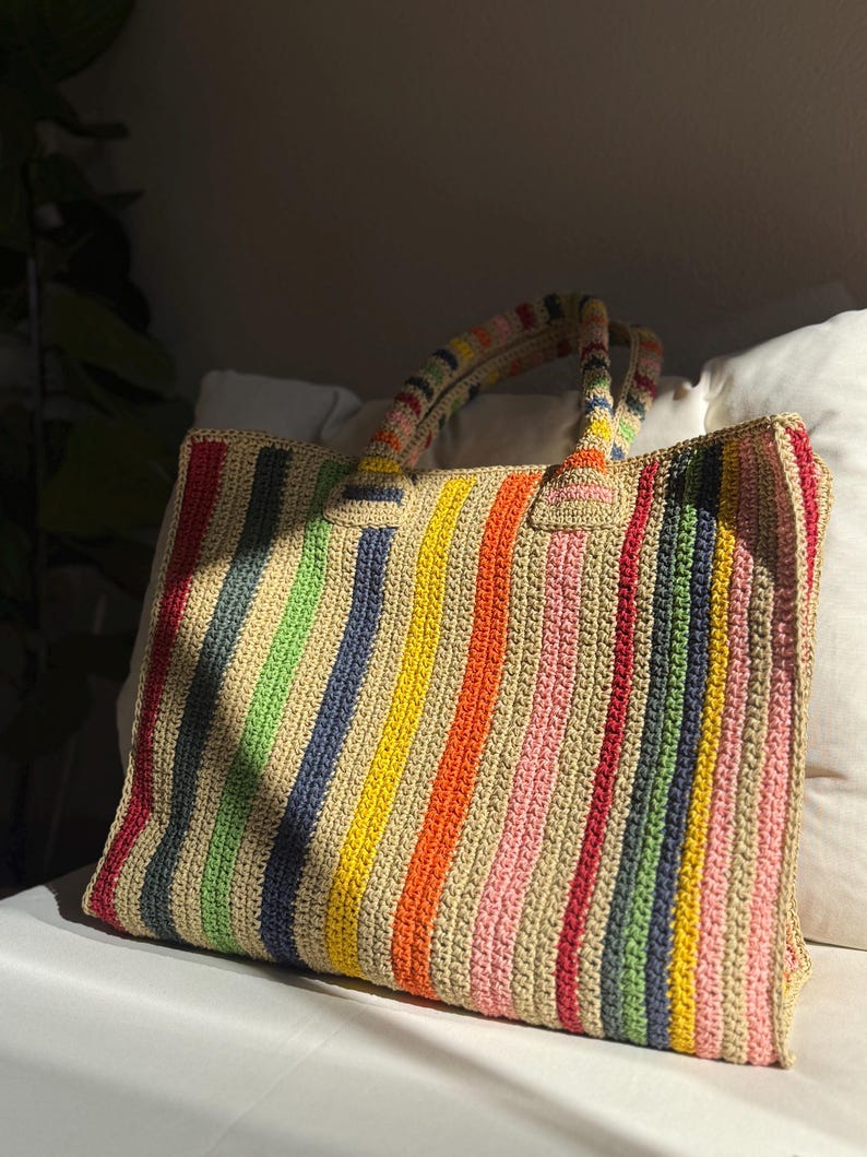 Bolsa de mano de crochet colorida XL: bolso de mano vintage con puntada de abuela. imagen 3