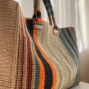 Summer Shoulder Bag,Knitted Colour Bag Crochet Bag Big Knitted Bag Straw Summer Bag Raffia bag,autumn colors. image 6
