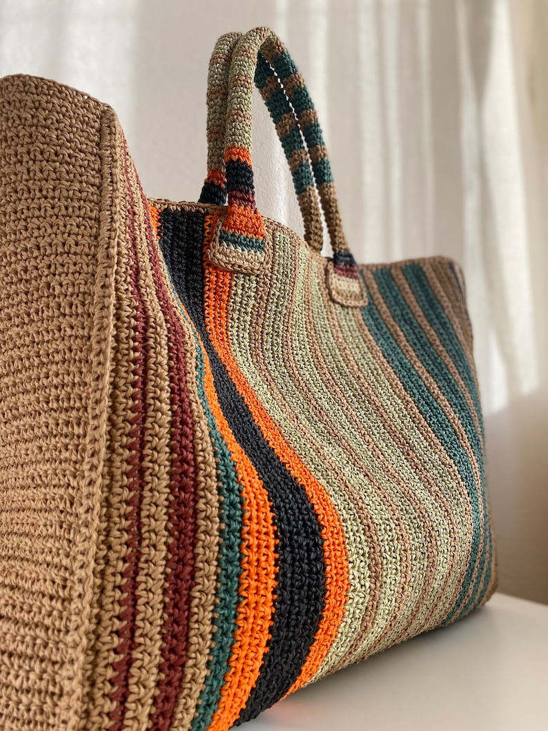 Summer Shoulder Bag,Knitted Colour Bag Crochet Bag Big Knitted Bag Straw Summer Bag Raffia bag,autumn colors. zdjęcie 6