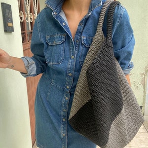 Black Gray Shoulder Bag and Everyday Accessory,Handle Tote Bag in Vintage Style,Istanbul Tote Bag, Handmade Bag.