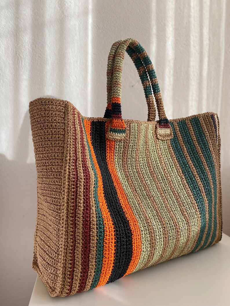 Summer Shoulder Bag,Knitted Colour Bag Crochet Bag Big Knitted Bag Straw Summer Bag Raffia bag,autumn colors. zdjęcie 7