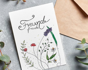 card handmade > friends joy < greeting card, hand-painted, handwriting, gift card, postcard, A6