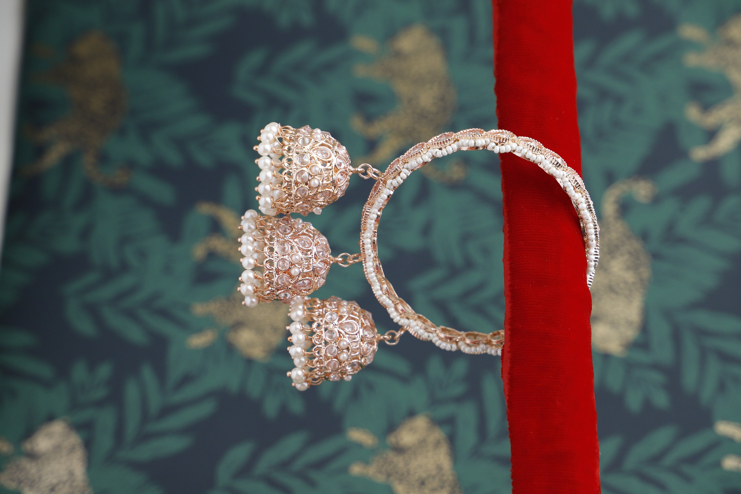 Rose Gold Bangles,pair of Triple Jhumki Bangle,american Diamonds Rose