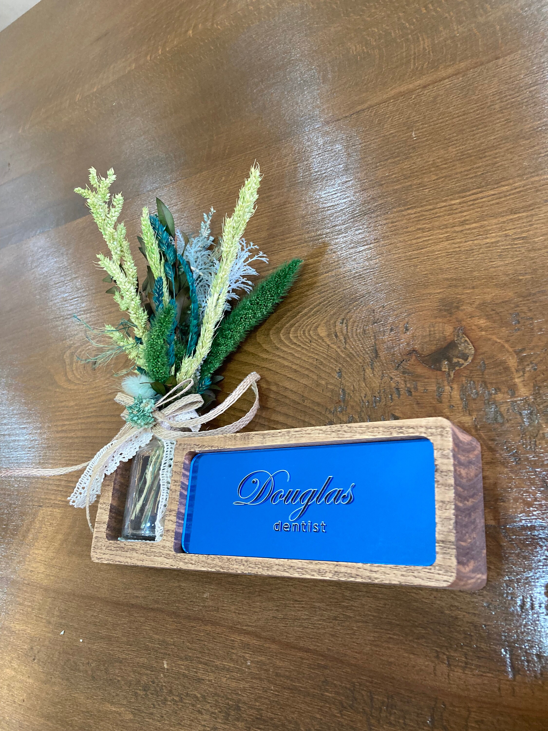 Personalized Desk Name Plate, Wooden Desk Name Plate With Flower, Gold Desk Name Plate, Office