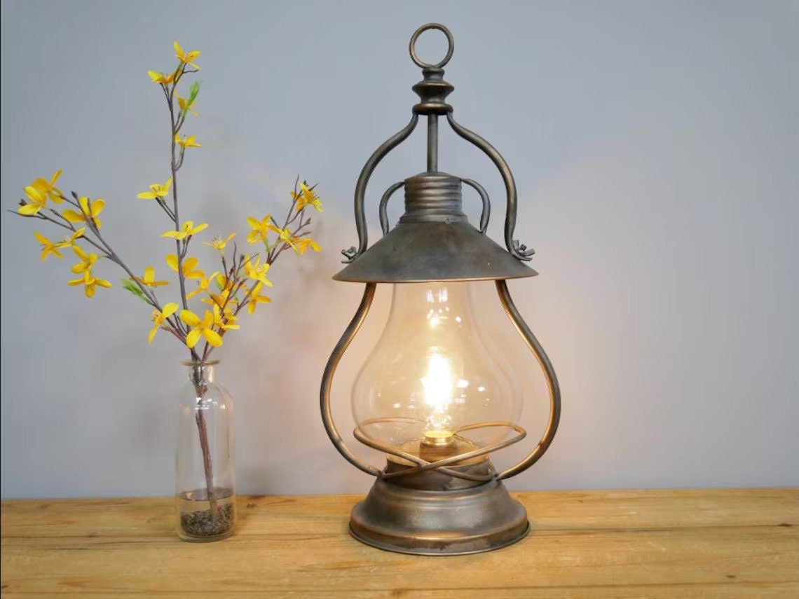 Battery Operated Vintage Style Dimmable Rusty Lantern with 12 LED's