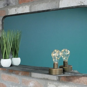 Large Industrial Wall Mirror With Shelf 80cm x 40cm image 1