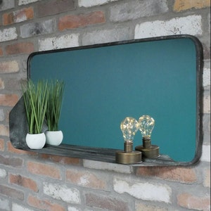 Large Industrial Wall Mirror With Shelf 80cm x 40cm image 2