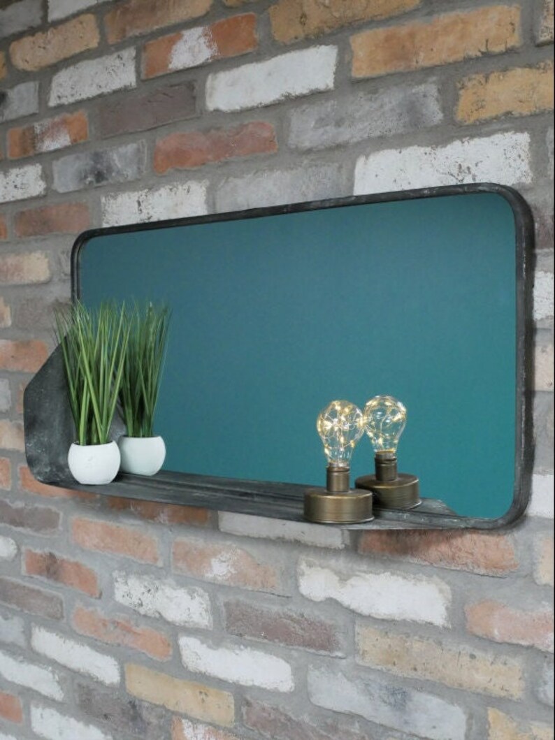 Large Industrial Wall Mirror With Shelf 80cm x 40cm image 2