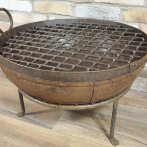 Antique Indian Metal Fire Pit with Stand - 60cm Kadai