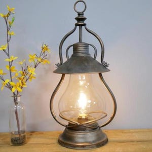 Industrial / Vintage Style Battery Powered LED Lantern - Wireless Large Decorative Lamp - Large Decor -  Distressed Look Antiqued Style