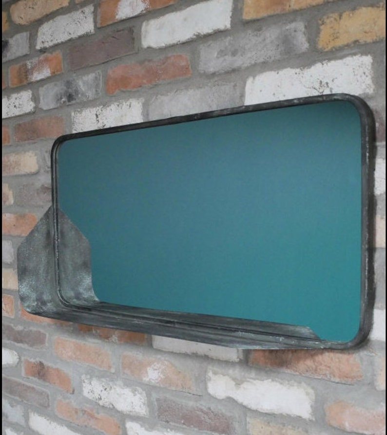 Large Industrial Wall Mirror With Shelf 80cm x 40cm image 4