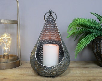 Moroccan Style Teardrop Candle Holder Lamp - Freestanding or Hanging Bohemian Lantern