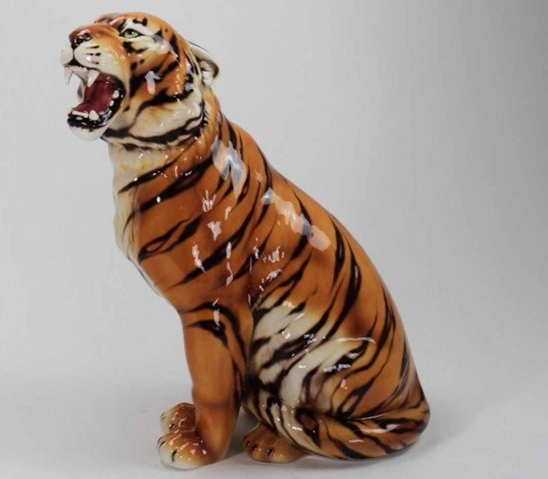 Exklusive Dekofigur Tiger sitzend 70cm handmade Keramik Etsy.de