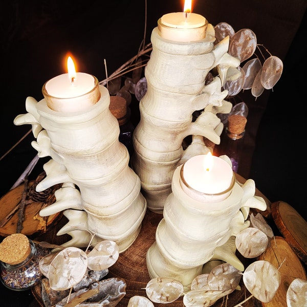 Tealight holder spine horror decoration hand painted from filament Halloween