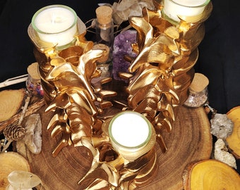 Teelichthalter Wirbelsäule Gold handbemalt aus Maisstärke Filament Halloween