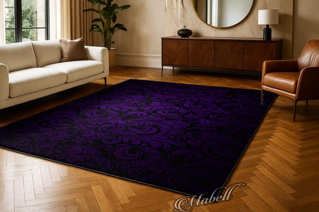 Purple Leaf Nonslip Area Rug Floral Pattern Elegant Home Decor Ornate ...