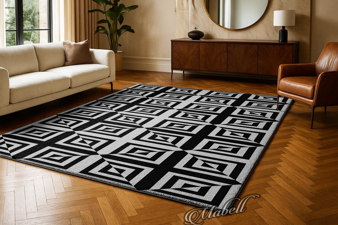 3D Optical Illusion Geometric Square Pattern Nonslip Area Rug Black ...