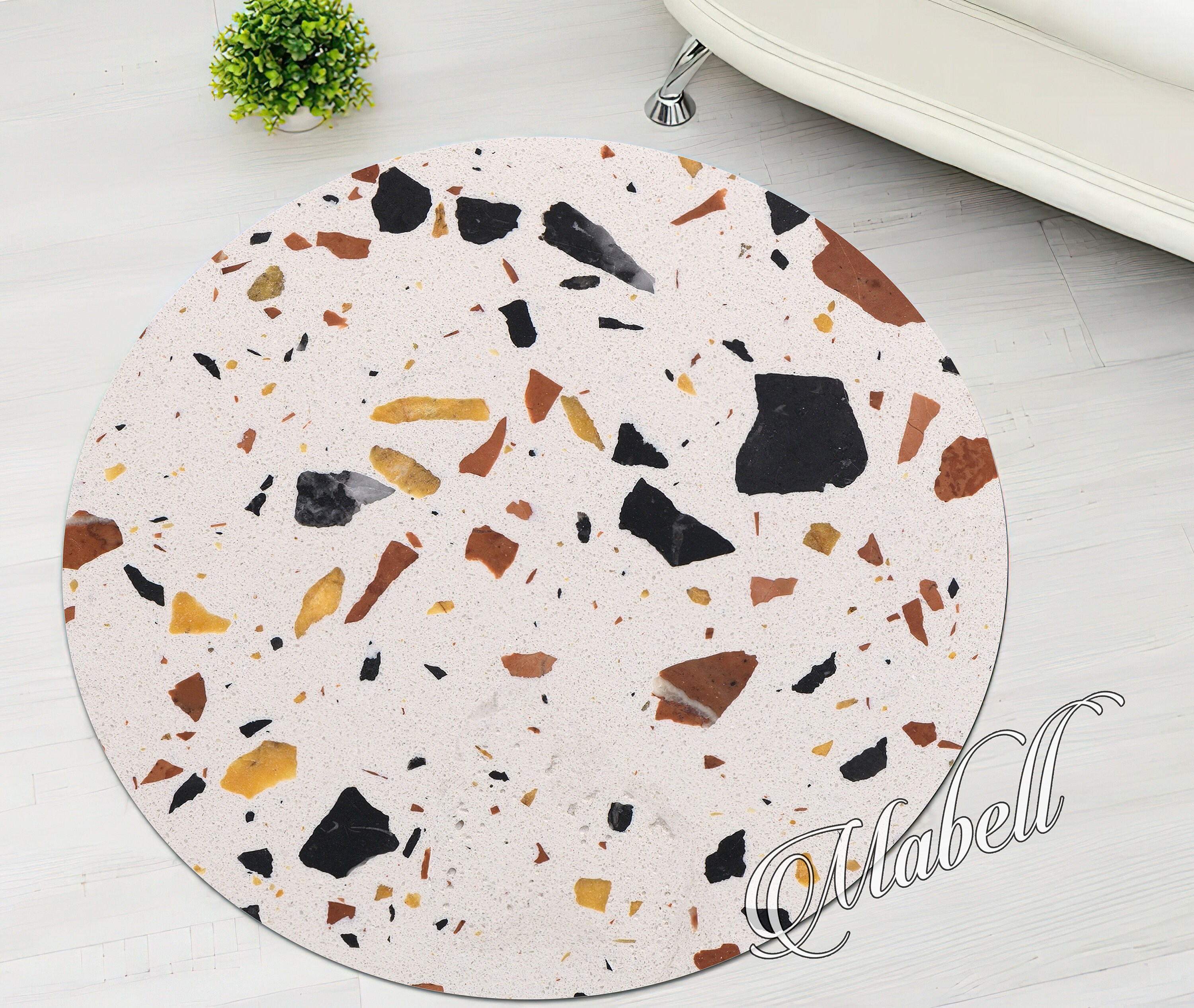 Stone Tile Rug Pebble Stone Rug, Granite Terrazzo Mosaic Pattern Nonslip Area Rug ...