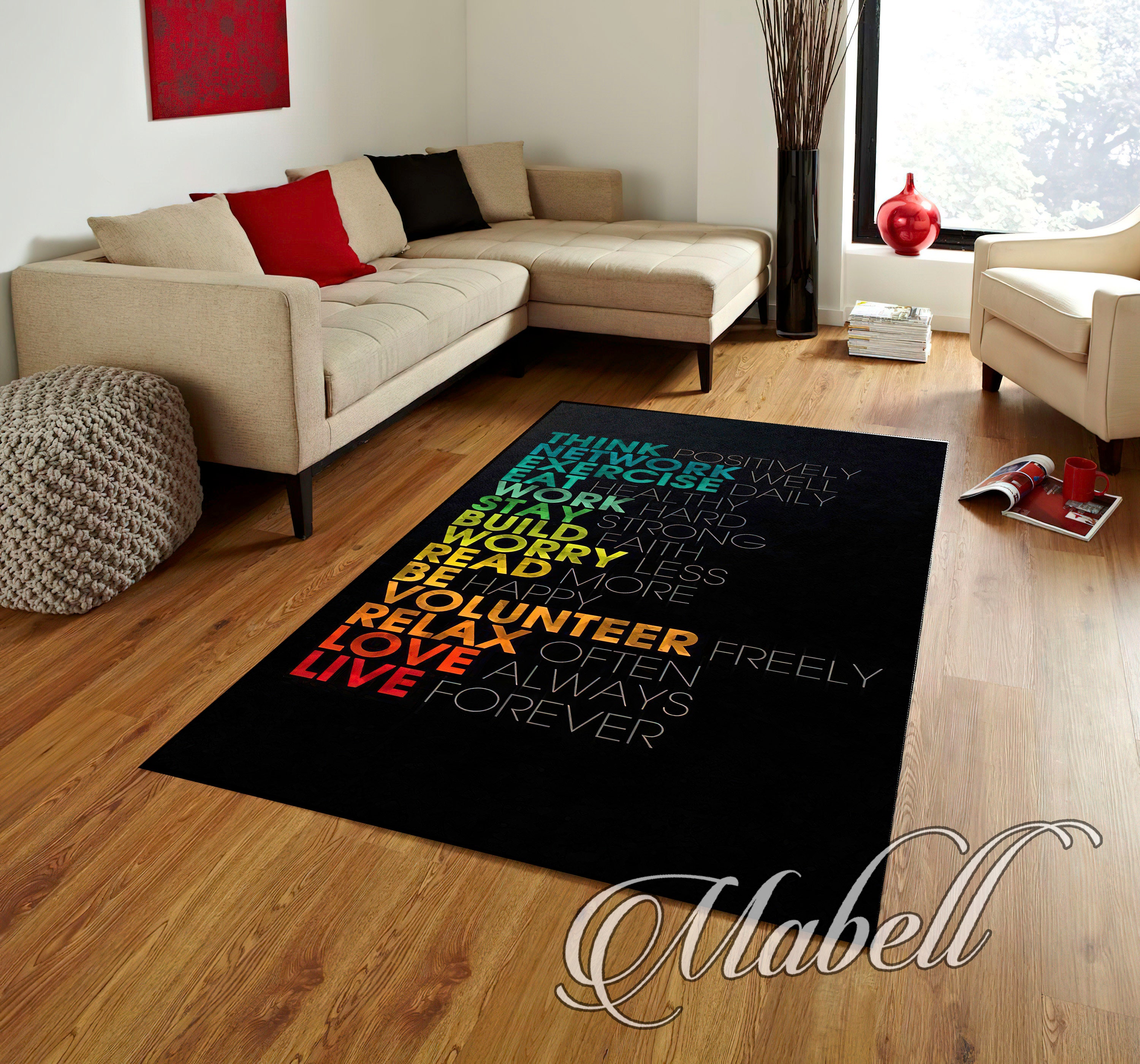 Motivational Quote Typography Nonslip Area Rug Inspirational Home Decor ...