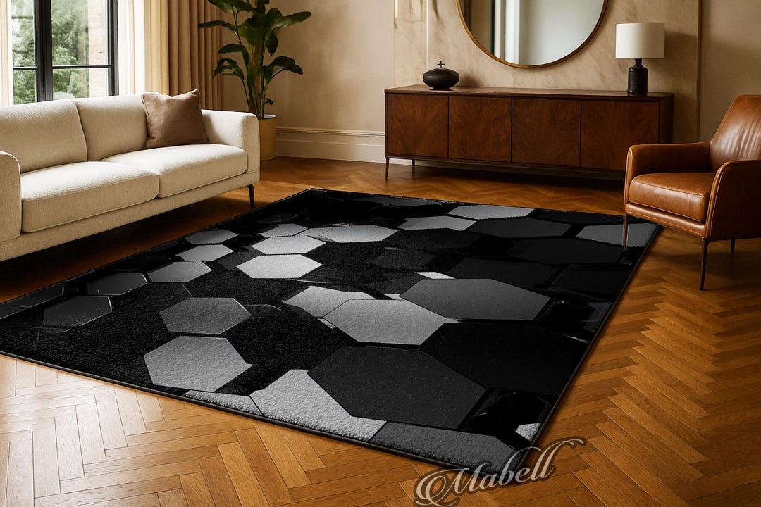 Decagon Rug 3D Hexagon Nonslip Area Rug Modern Optical Illusion Washable Carpet ...