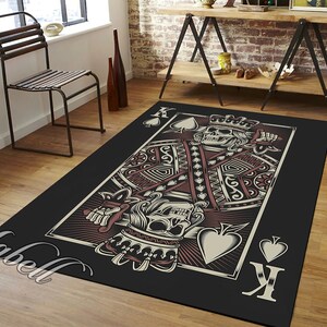 Tappeto teschio, tappeto antiscivolo a tema carte da gioco Skull King, tappeto horror, tappeto da soggiorno, tappeto da camera da letto, regalo per gli amanti delle carte, regalo di Natale