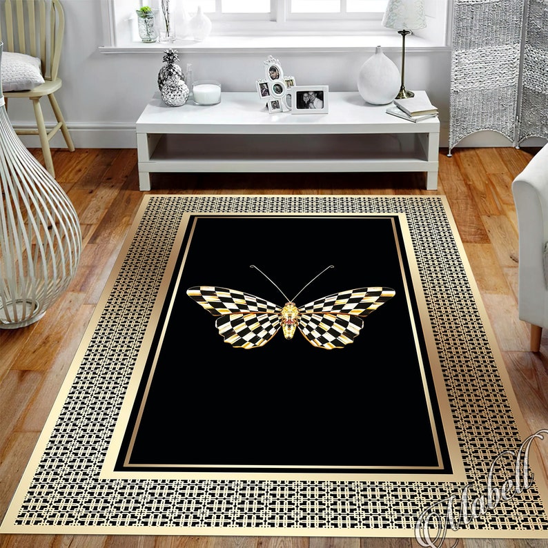 Yellow Butterfly Print Round Rug