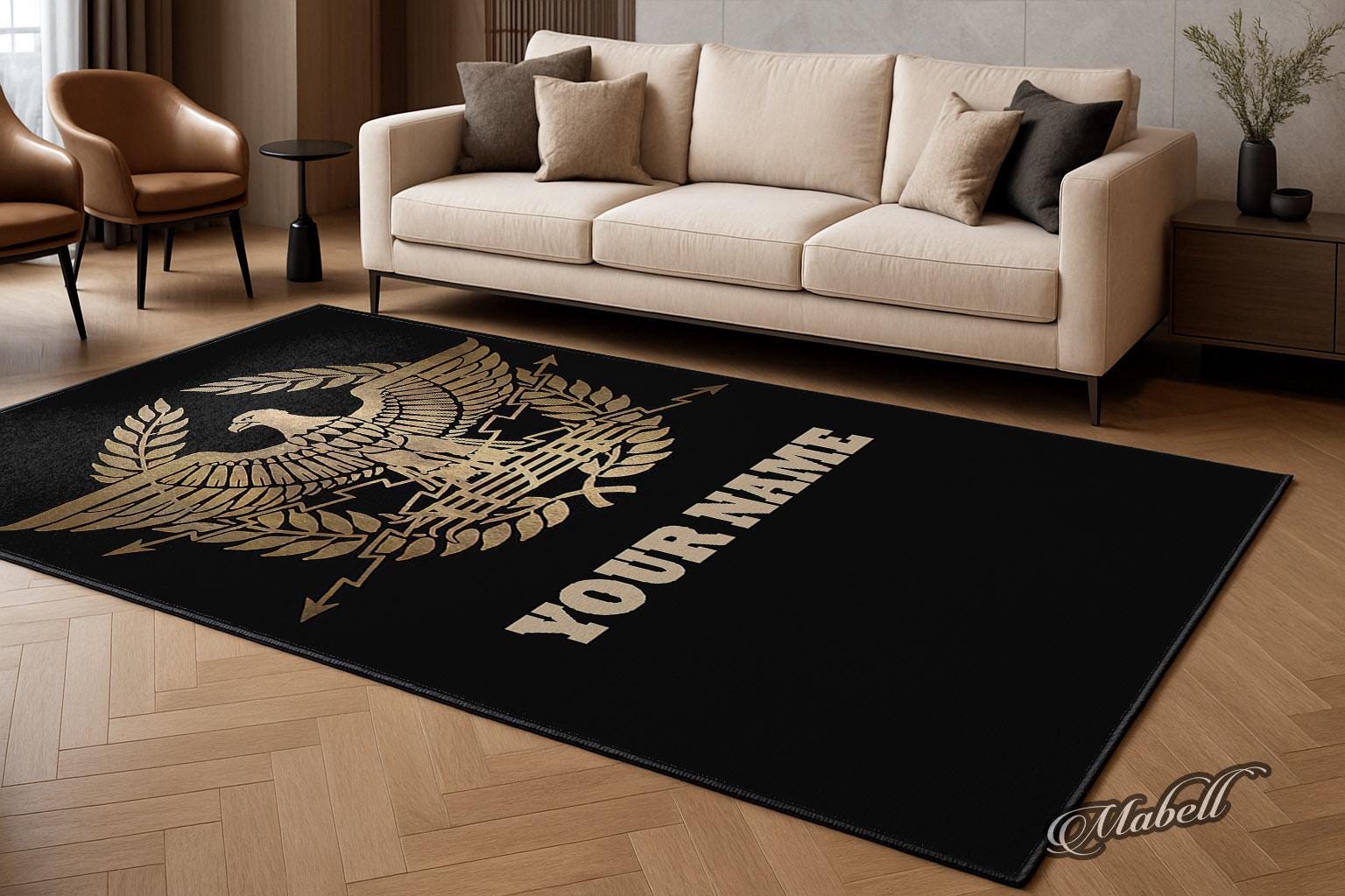Rectangular Rug Emblem Custom Eagle Emblem Nonslip Area Rug Personalized Name Military Style ...