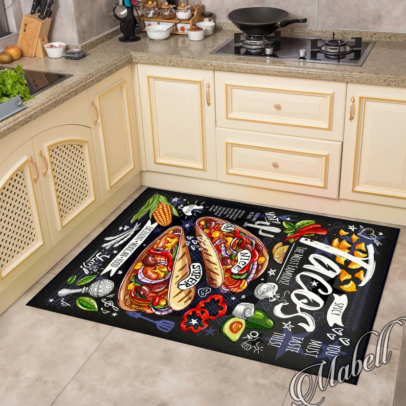 Food On Rug Tacos Rug, Mexican Foods Tacos Themed Nonslip Area Rug, Runner for ...