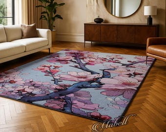 Pink Cherry Blossom Sakura Nonslip Area Rug Japanese Spring Floral Carpet Branch Art Botanical Garden Home Decor Living Room Rug Floor Mat