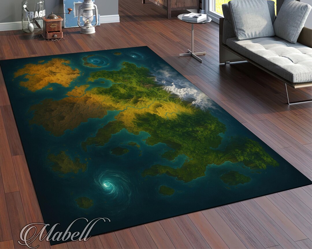 Fantasy World Map Rug | Game Map Washable Non-slip Floor Mat | RPG ...