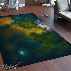 Fantasy World Map Rug | Game Map Washable Non-Slip Floor Mat | RPG Gaming Print Carpet | Game Room Decor