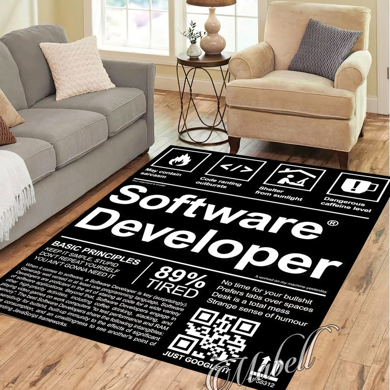 Funny Software Developer Nutrition Label Nonslip Area Rug Programmer Gift Office Decor Carpet Kitchen Bedroom Floor Mat Coding Rug image 8