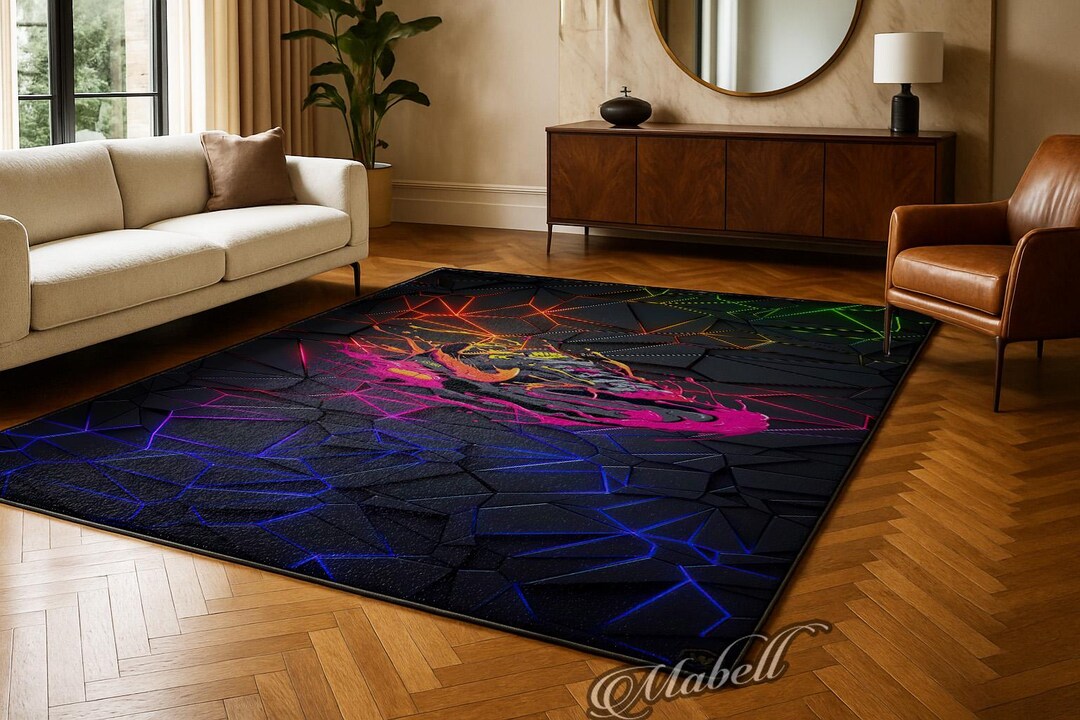 Neon Sneaker Gaming Room Nonslip Area Rug Street Art Style Living Room ...
