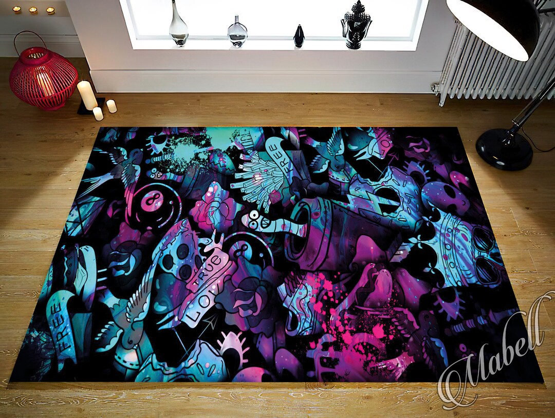 Minimalist Graffiti Rug, Graffiti Fun Nonslip Area Rug, Graffiti Rug ...