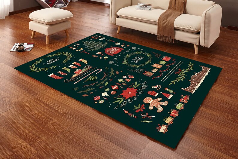 Christmas Rug, Merry Christmas, Happy Holidays Nonslip Area Rug ...