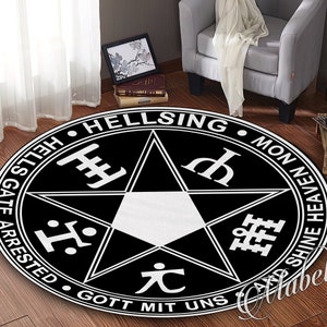 Solomon Round Rug, Seal of Solomon Themed Nonslip Area Rug, Design Rug, Pentacle of Solomon Rug, Home Decor Rug, Circle Rug, Magic Rug