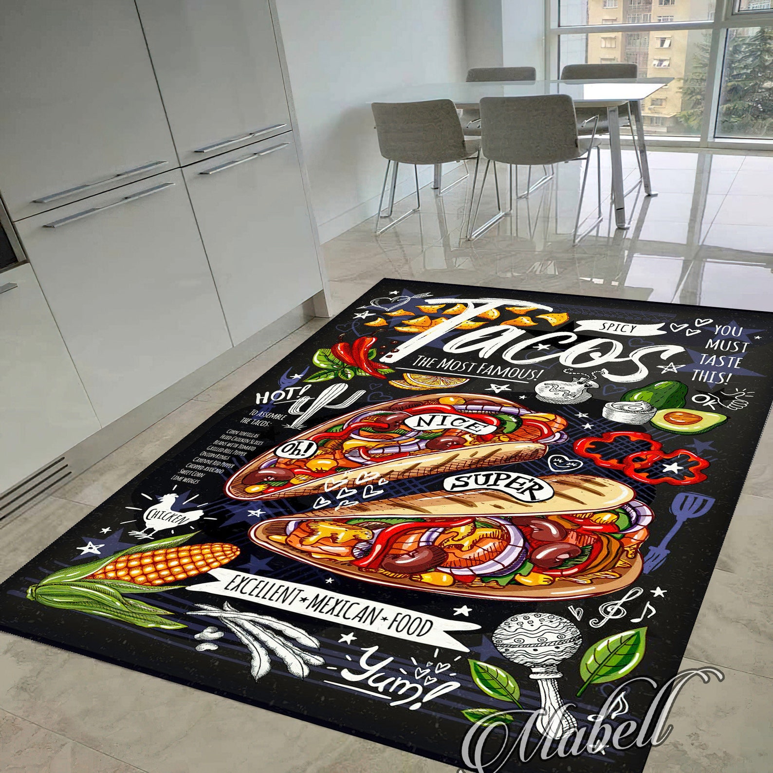 Food On Rug Tacos Rug, Mexican Foods Tacos Themed Nonslip Area Rug, Runner for ...