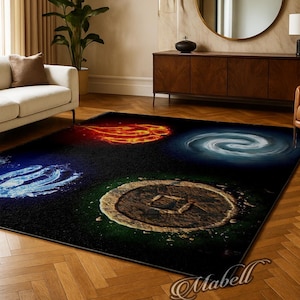 Four Elements Rug Fire Water Earth Air Area Rug Mystical Fantasy Elemental Carpet Magic Symbols Nonslip Rug Spiritual Home Decor Mat