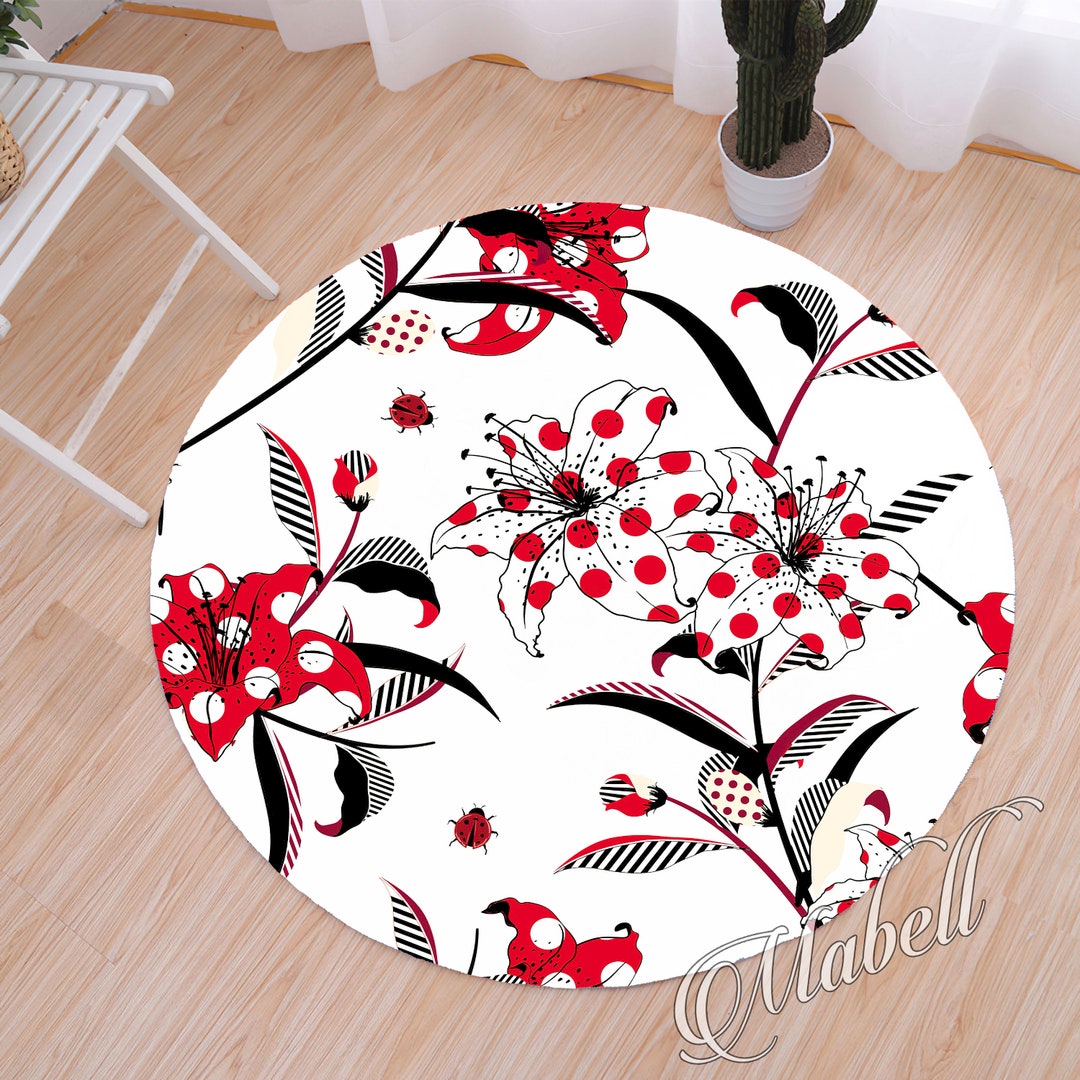 Lilly Rose Rug Flower Rug, Polka Dot Lily Garden Flower Themed Nonslip Area Rug, Pop ...