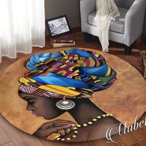 African Round Rug, Woman Themed Nonslip Area Rug, Cool Rug, Design Rug, Living Room Rug, Home Decor Rug, Popular Rug, Christmas Gift
