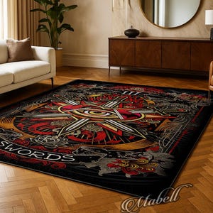 Three Of Swords Tarot Card Nonslip Area Rug Mystical Gothic Carpet Home Decor Living Room Washable Rug Floor Mat Occult