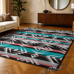 Aztec Tribal Geometric Nonslip Area Rug Washable Southwest Pattern Carpet Modern Native Design Living Room Bedroom Kitchen Floor Decor