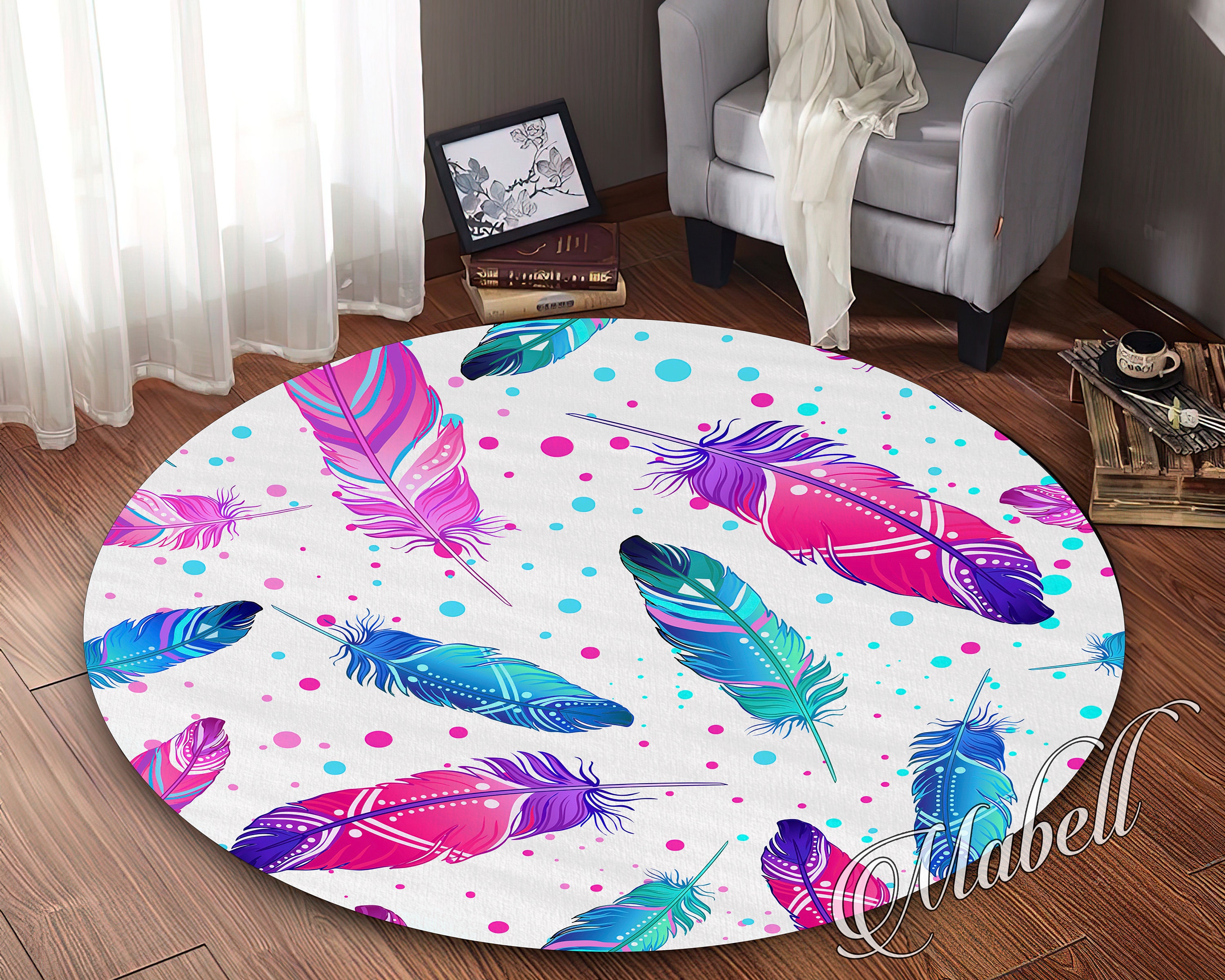 Feathered Rug Feather Rug, Painted Bird Feathers Themed Nonslip Area Rug, Neon Color ...