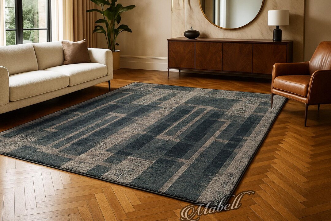 Dark Forest Green Geometric Nonslip Area Rug Abstract Modern ...