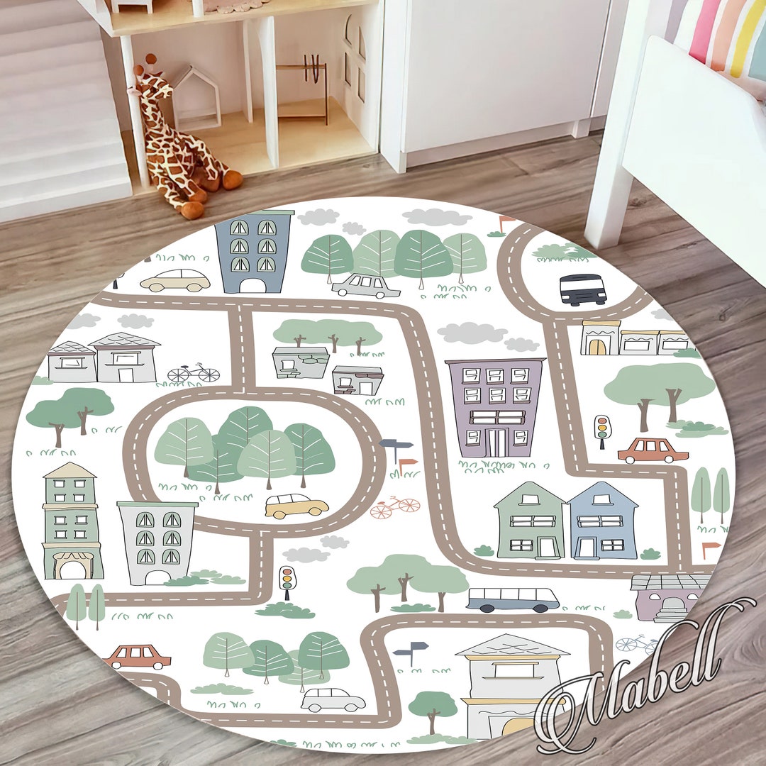 City Rug, City Road Themed Nonslip Rug, Kids Room Rug, Toddler Area Rug ...