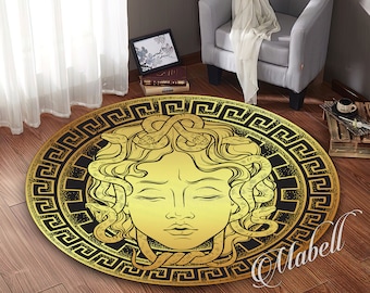 Mythology Round Rug, Medusa  Themed Nonslip Area Rug, Egypt Rug, Design Rug, Living Room Rug, Home Decor Rug, Popular Rug, Christmas Gift