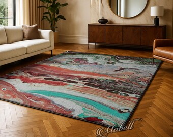 Marble Pattern Fluid Art Nonslip Area Rug Abstract Colorful Carpet Modern Living Room Bedroom Rug Contemporary Home Decor Mat