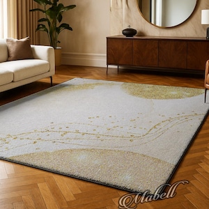 Modern Abstract Nonslip Area Rug Gold Glitter Sparkle Contemporary Carpet Art Home Decor Living Room Rug Floor Mat Washable Chic Rug