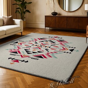 Southwestern Native Tribal Arrow Pattern Nonslip Area Rug Geometric Aztec Design Carpet Living Room Decor Rug Floor Mat Boho Style